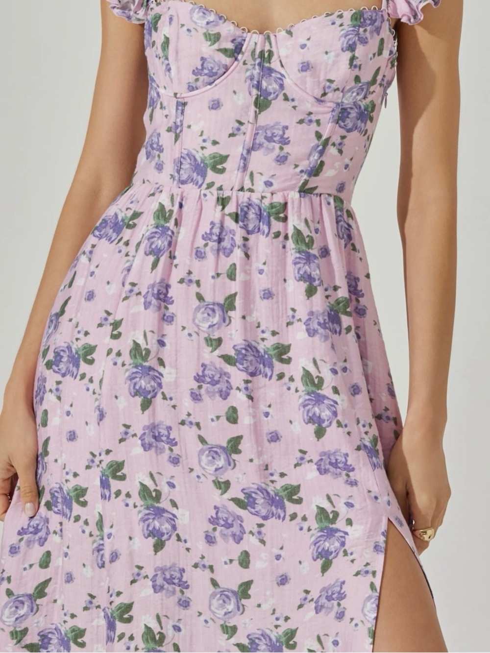 ASTR The Label Lilac Floral Midi Dress with Ruffle Straps - Picture 6 of 7